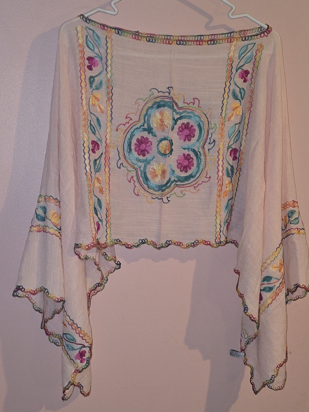 Vintage Style Embroidered 2-Way Poncho Tunic | NWOT Festival Boho One Size🌸